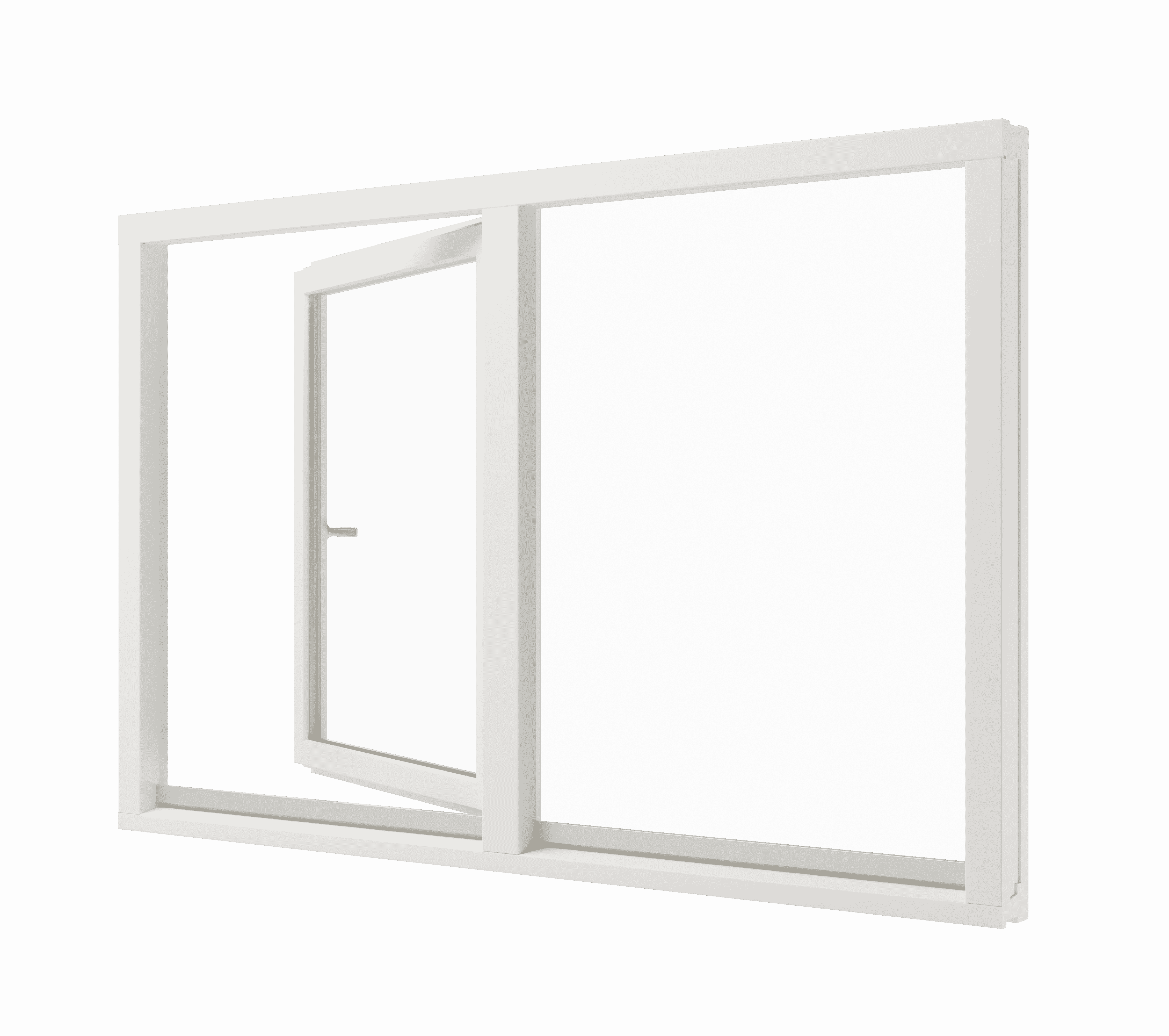 Draaikiepraam (links) en vast glas mahonie